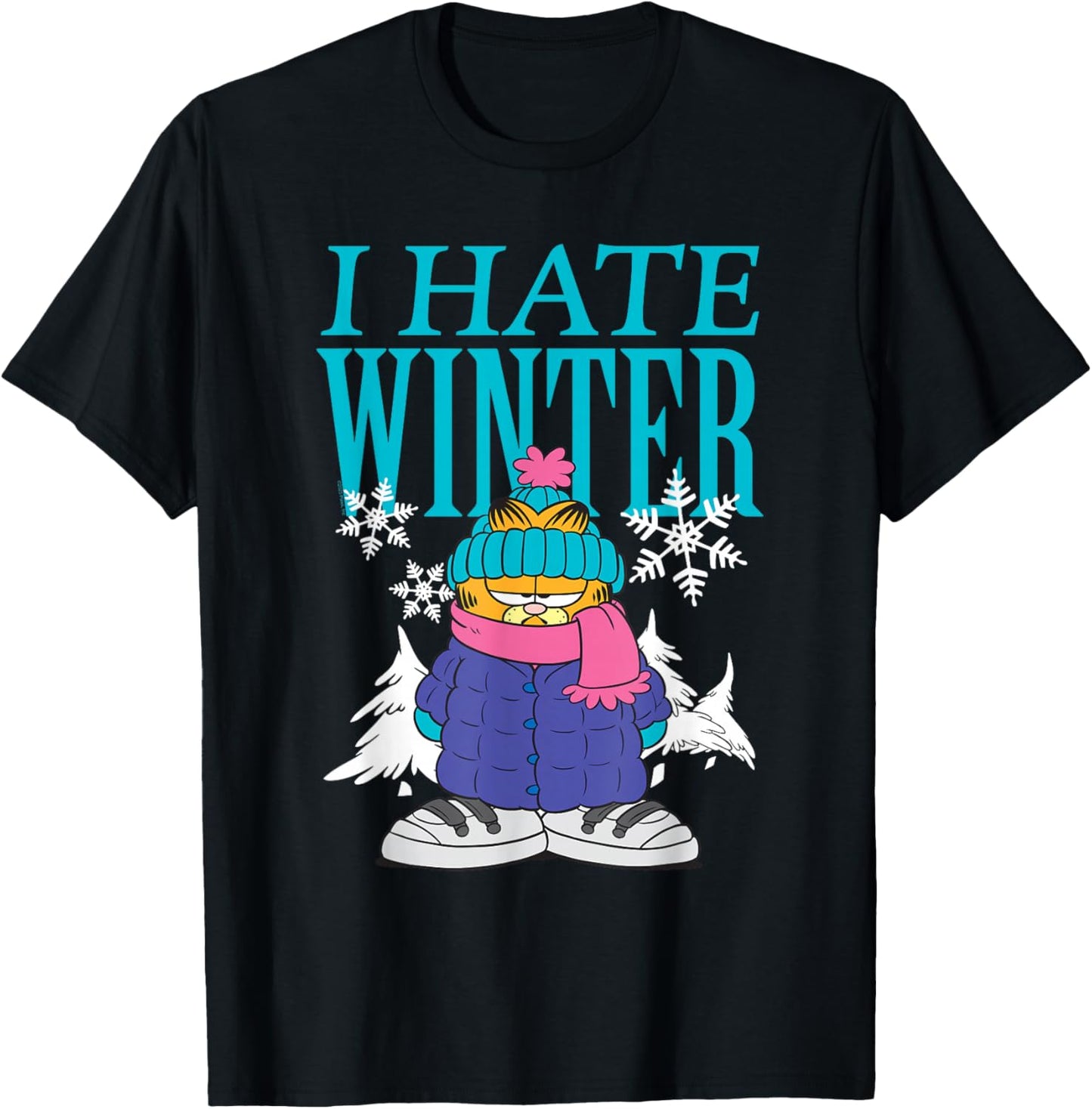 Garfield I Hate Winter Bundled Up in Snow Retro Cartoon T-Shirt - T-Shirt | Black