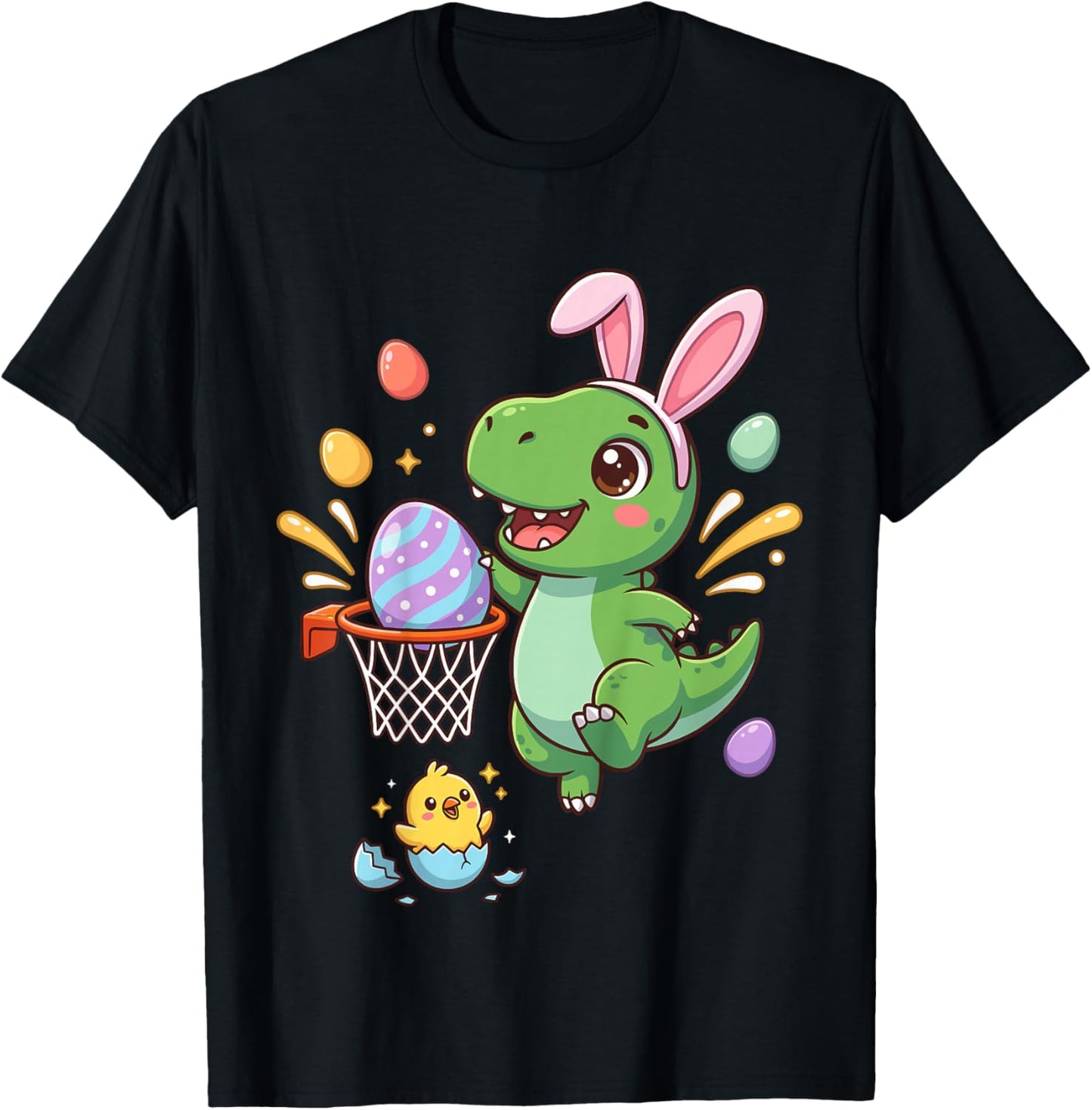 Dino Bunny Happy Funny Egg Toddler Kids Outfit Boys Easter T-Shirt - T-Shirt | Black