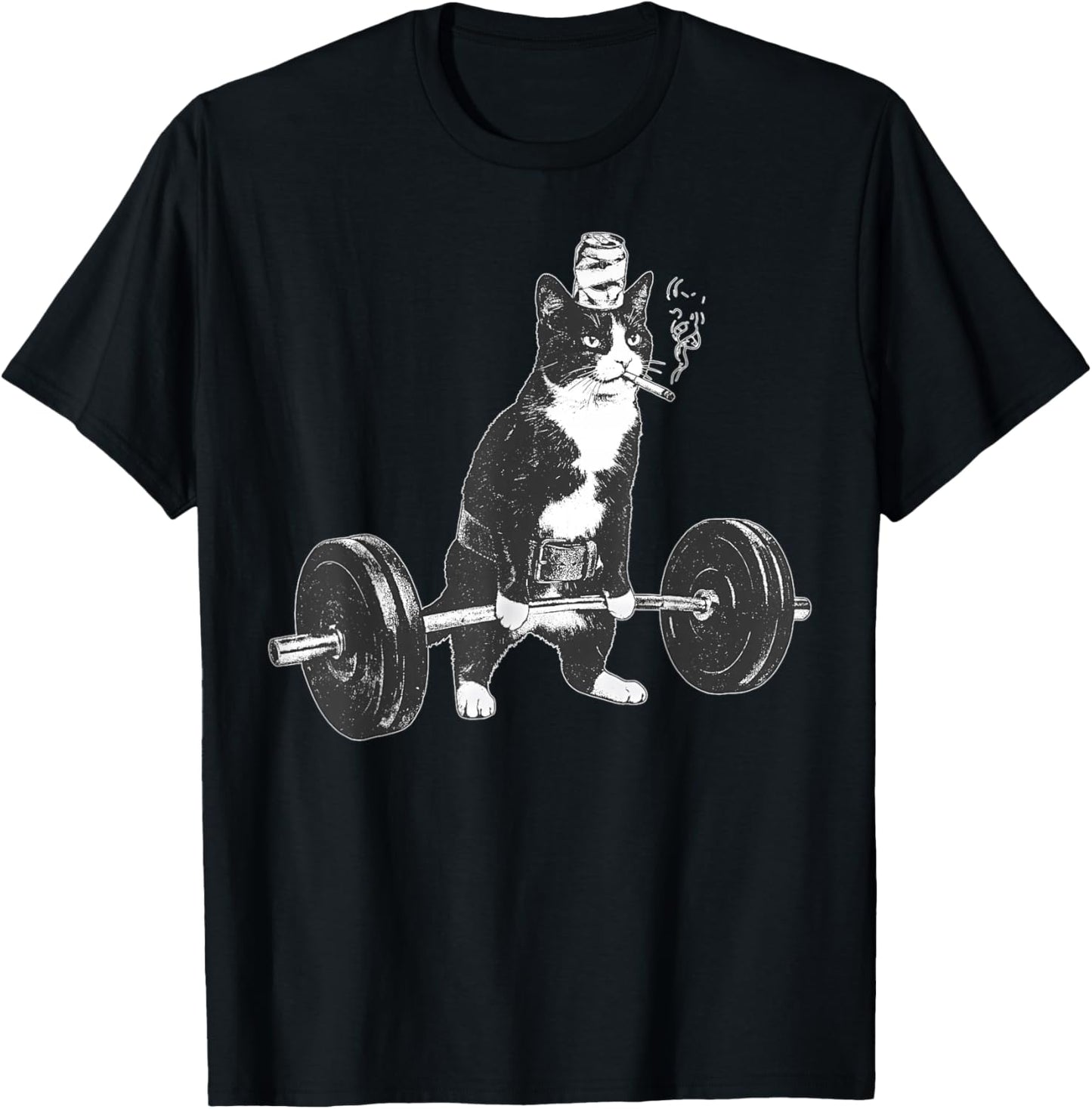 Weightlifting Tuxedo Cat Vintage Kitten Smoking Cigarette T-Shirt - T-Shirt | Black