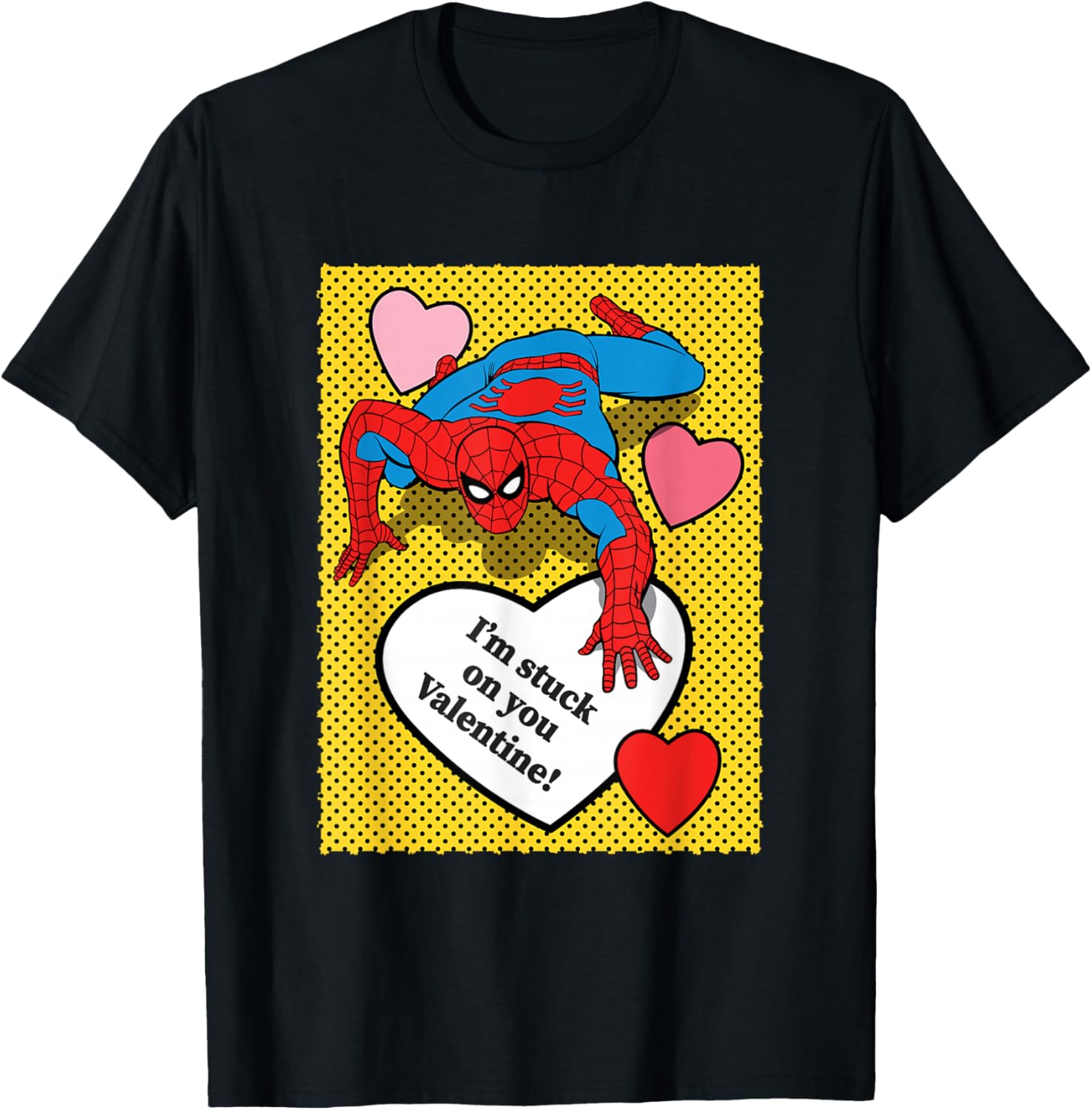 Marvel Comics Spider-Man Valentine Hearts Design T-Shirt - T-Shirt | Black