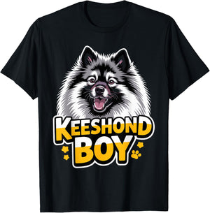 Keeshond Boy Cartoon Puppy Canine Dutch Pet Dog Breed T-Shirt - T-Shirt | Black