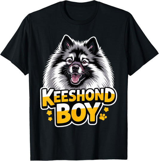 Keeshond Boy Cartoon Puppy Canine Dutch Pet Dog Breed T-Shirt - T-Shirt | Black