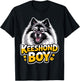 Keeshond Boy Cartoon Puppy Canine Dutch Pet Dog Breed T-Shirt - T-Shirt | Black