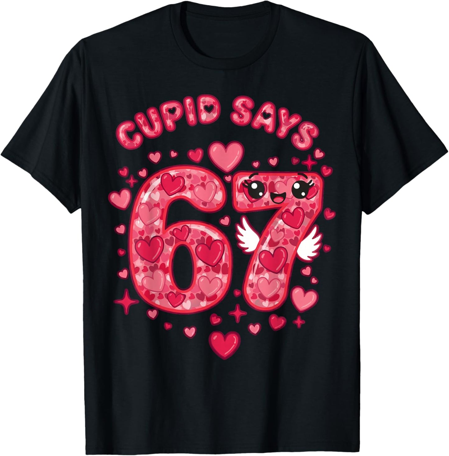 6-7 Kids Heart Six Seven Valentines Day Cupid Says 67 T-Shirt - T-Shirt | Black