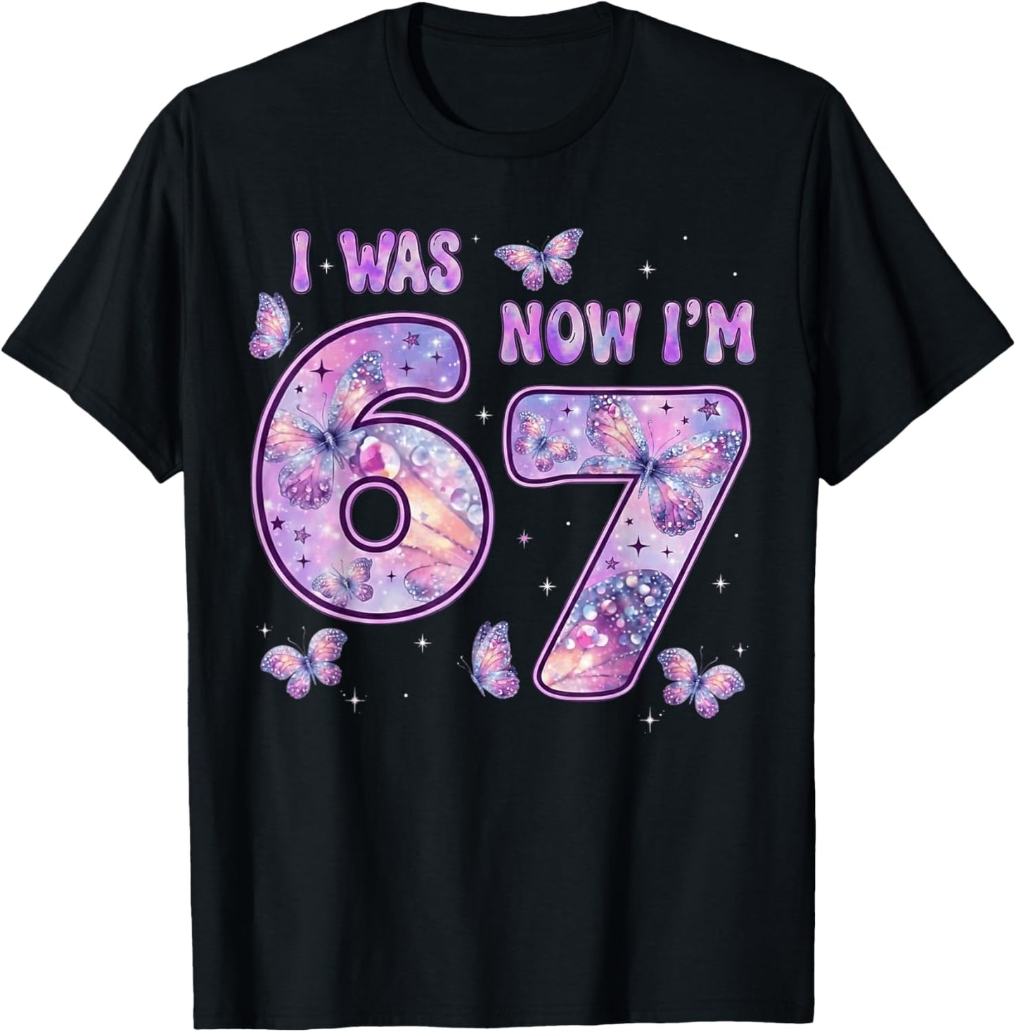 Butterfly 7th Birthday I was 6 Now I'm 7 Birthday Girl Kids T-Shirt - T-Shirt | Black