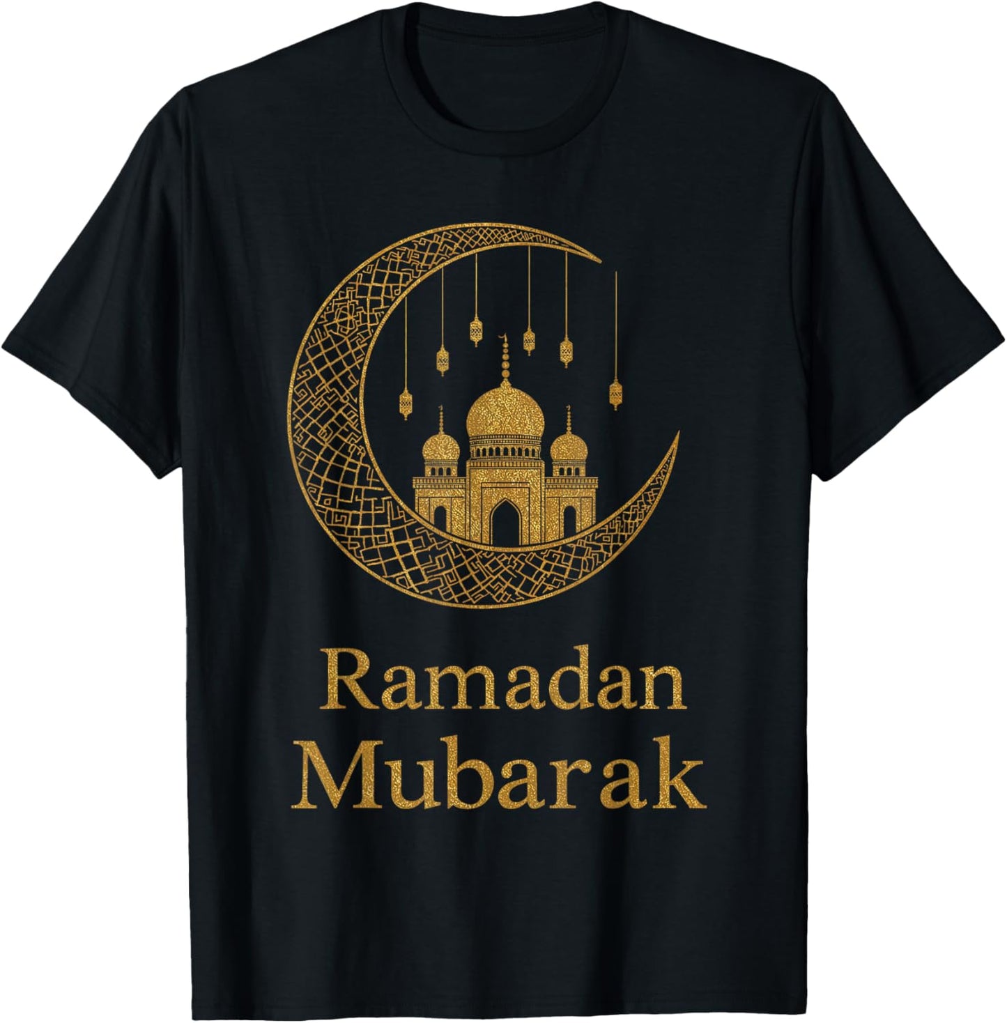 Ramadan Mubarak Happy Fasting Crescent Moon Islamic Muslim T-Shirt - T-Shirt | Black