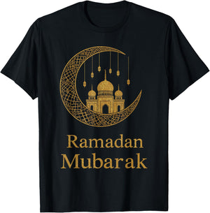 Ramadan Mubarak Happy Fasting Crescent Moon Islamic Muslim T-Shirt - T-Shirt | Black