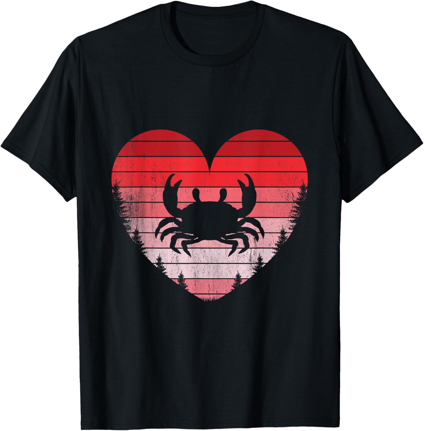 Crab Heart Love Valentines Day Vintage Retro Sunset T-Shirt - T-Shirt | Black