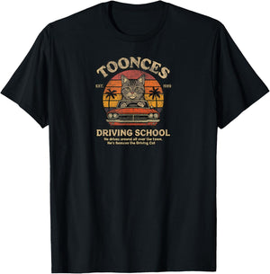 Vintage Toonces The Cat in A Cool Sunset Ride Driving School T-Shirt - T-Shirt | Black