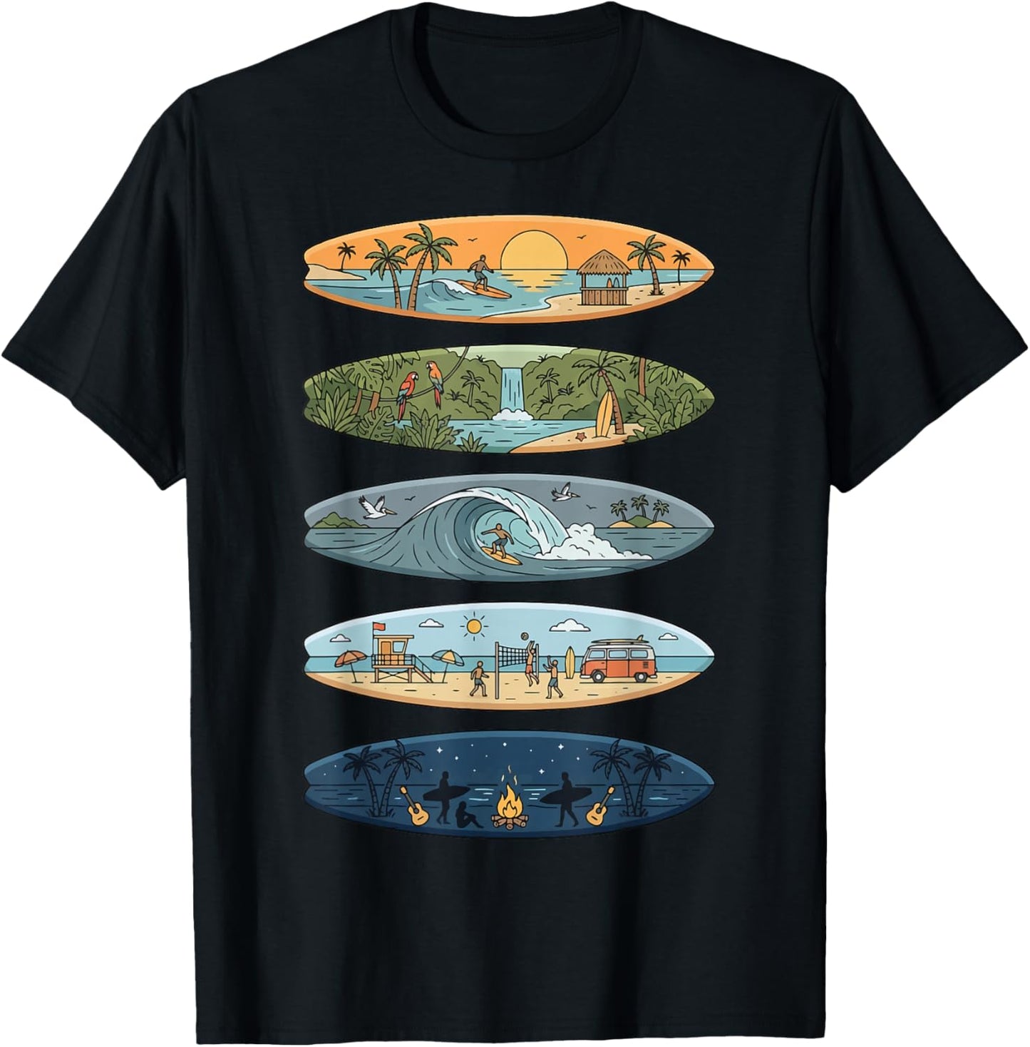 Surfboard Surfer Hawaii Surfing Wave T-Shirt - T-Shirt | Black