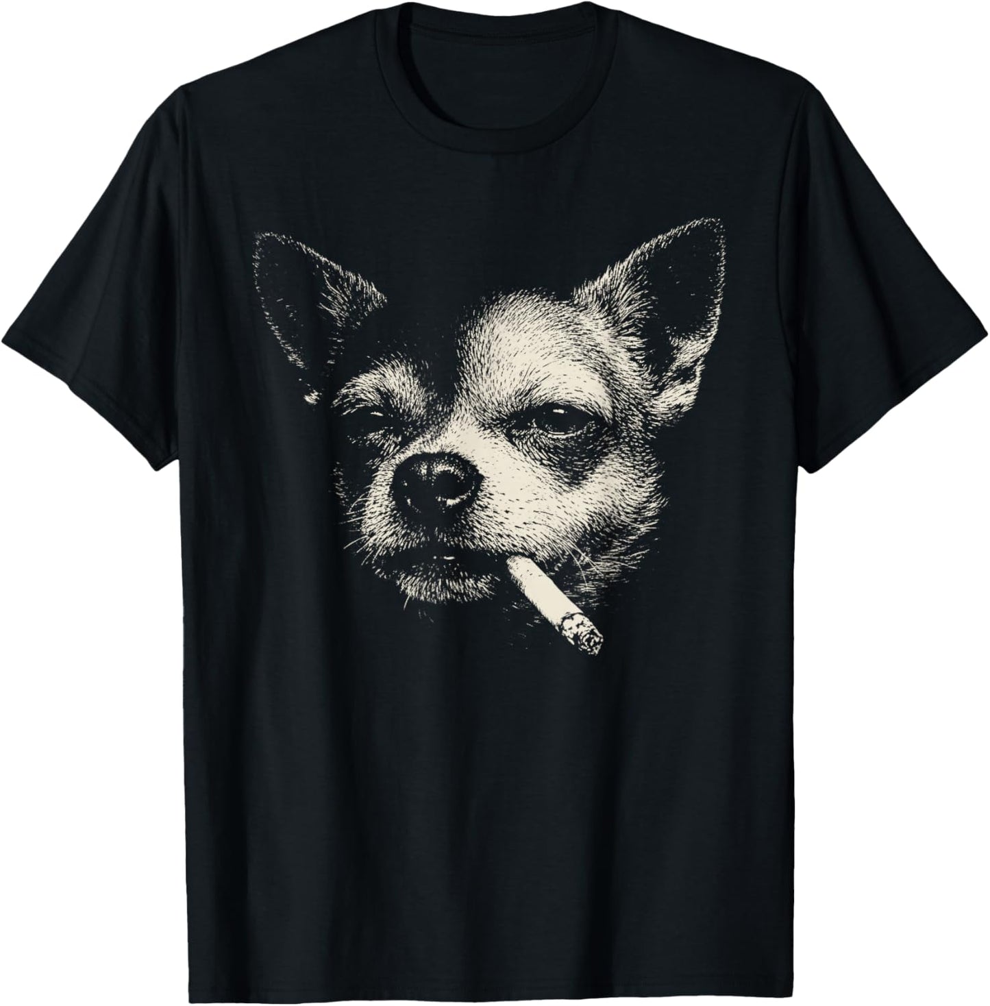Vintage Dog Smoking Cigarette Funny Chihuahua Brainrot Meme T-Shirt - T-Shirt | Black