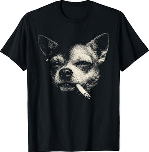 Vintage Dog Smoking Cigarette Funny Chihuahua Brainrot Meme T-Shirt - T-Shirt | Black