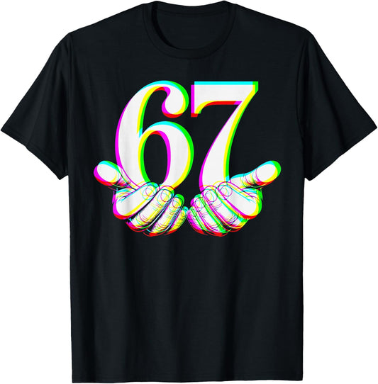 Funny 67 Hand Six Seven Meme Gen Alpha Slang Design T-Shirt - T-Shirt | Black