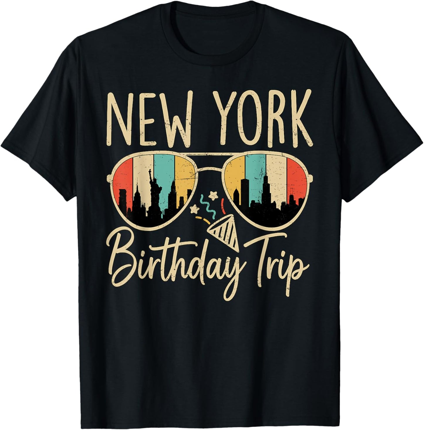 New York Birthday Trip Retro Skyline T-Shirt - T-Shirt | Black