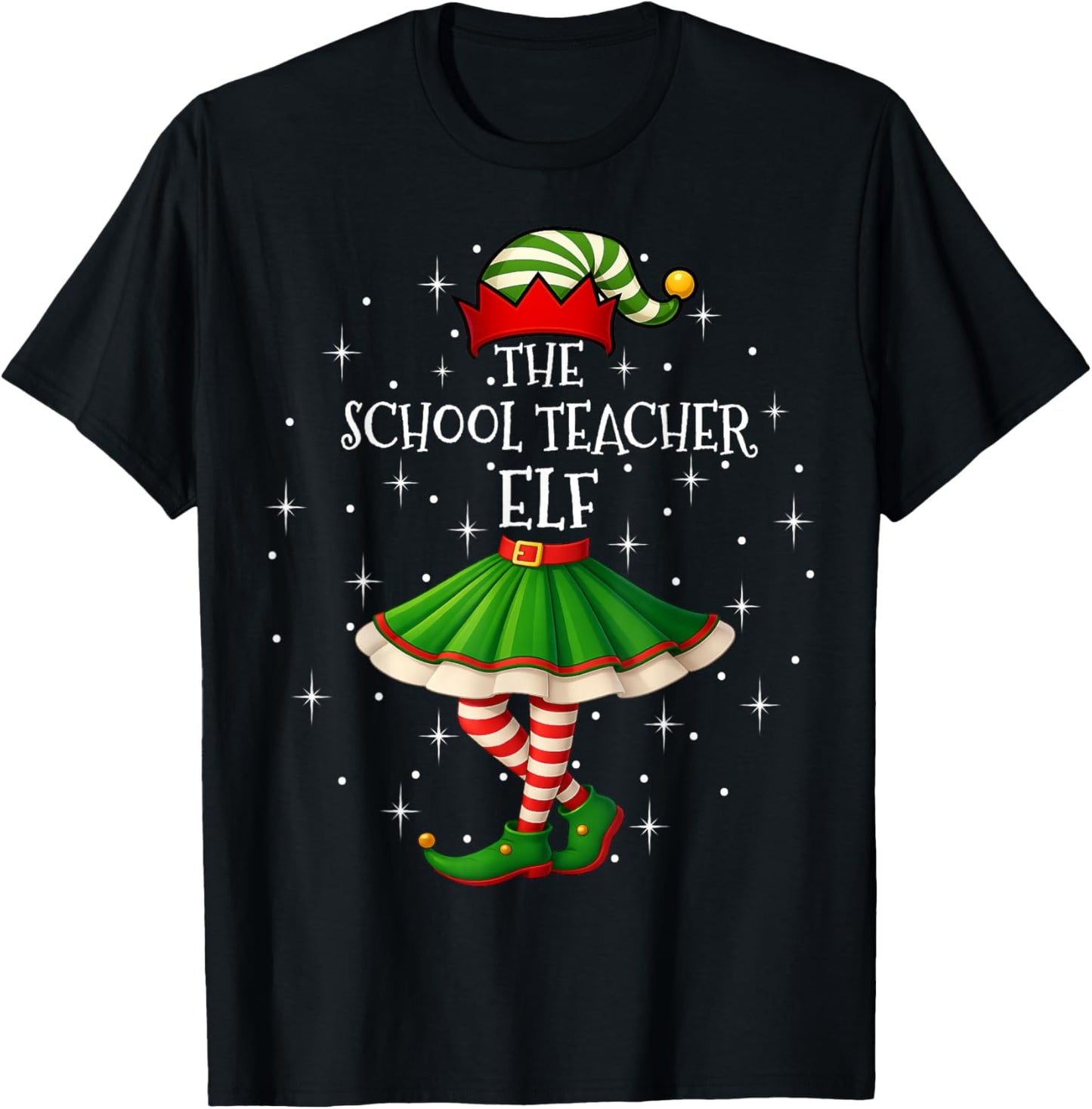 Xmas Family Women Girls Mom School Teacher Elf Christmas T-Shirt - T-Shirt | Black