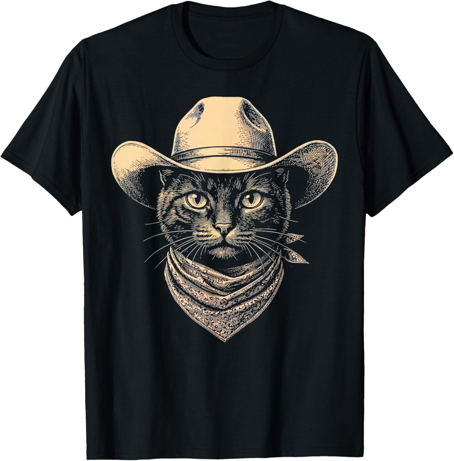 Cat Cowboy Hat Bandana Retro Western Vintage T-Shirt - T-Shirt | Black