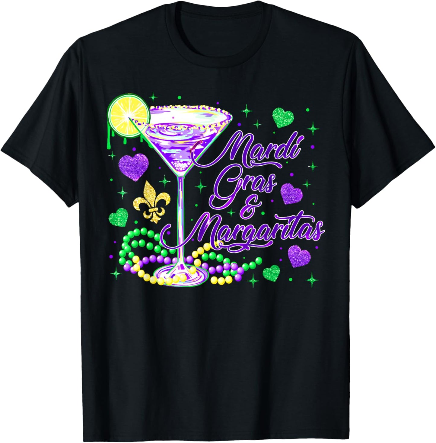 Mardi Gras Margaritas Carnival Beads Cocktail Drinking Party T-Shirt - T-Shirt | Black