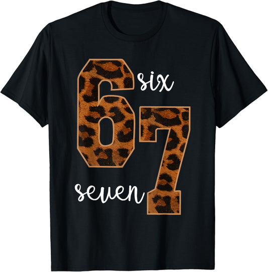 Leopard 6 7 Six Seven Number Funny Gen Z Meme T-Shirt - T-Shirt | Black