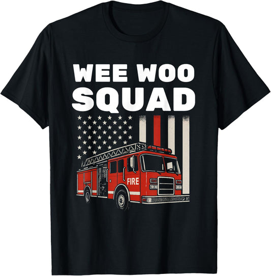 Funny Firefighter Art Women Kids Fire Truck Fireman T-Shirt - T-Shirt | Black