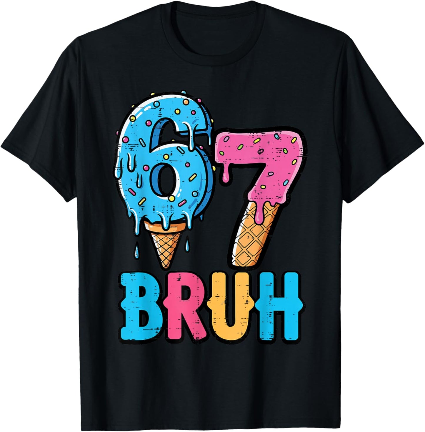 6 7 Bruh Meme Ice Cream Drip 67 Gen Alpha Kids Boys Youth T-Shirt - T-Shirt | Black