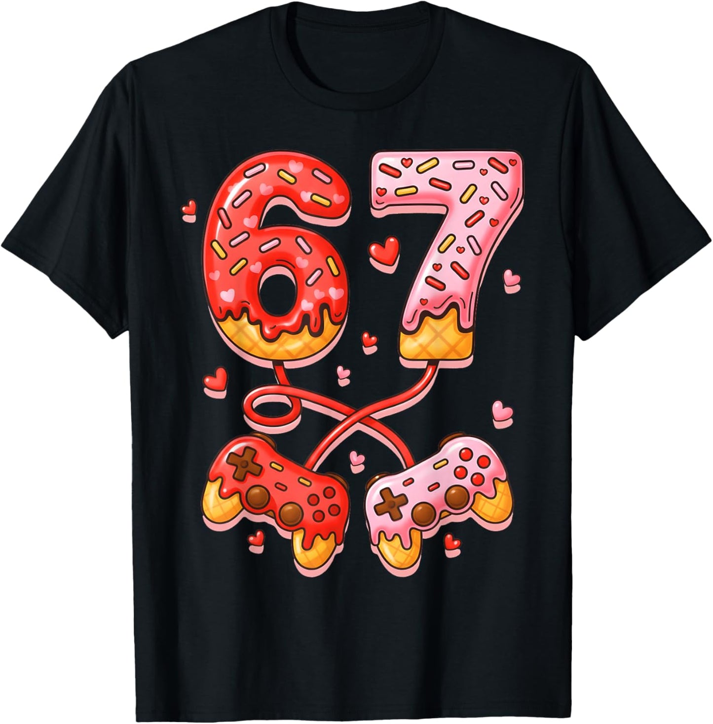 Valentine Video Game Ice Cream Drips Six Seven Controller T-Shirt - T-Shirt | Black