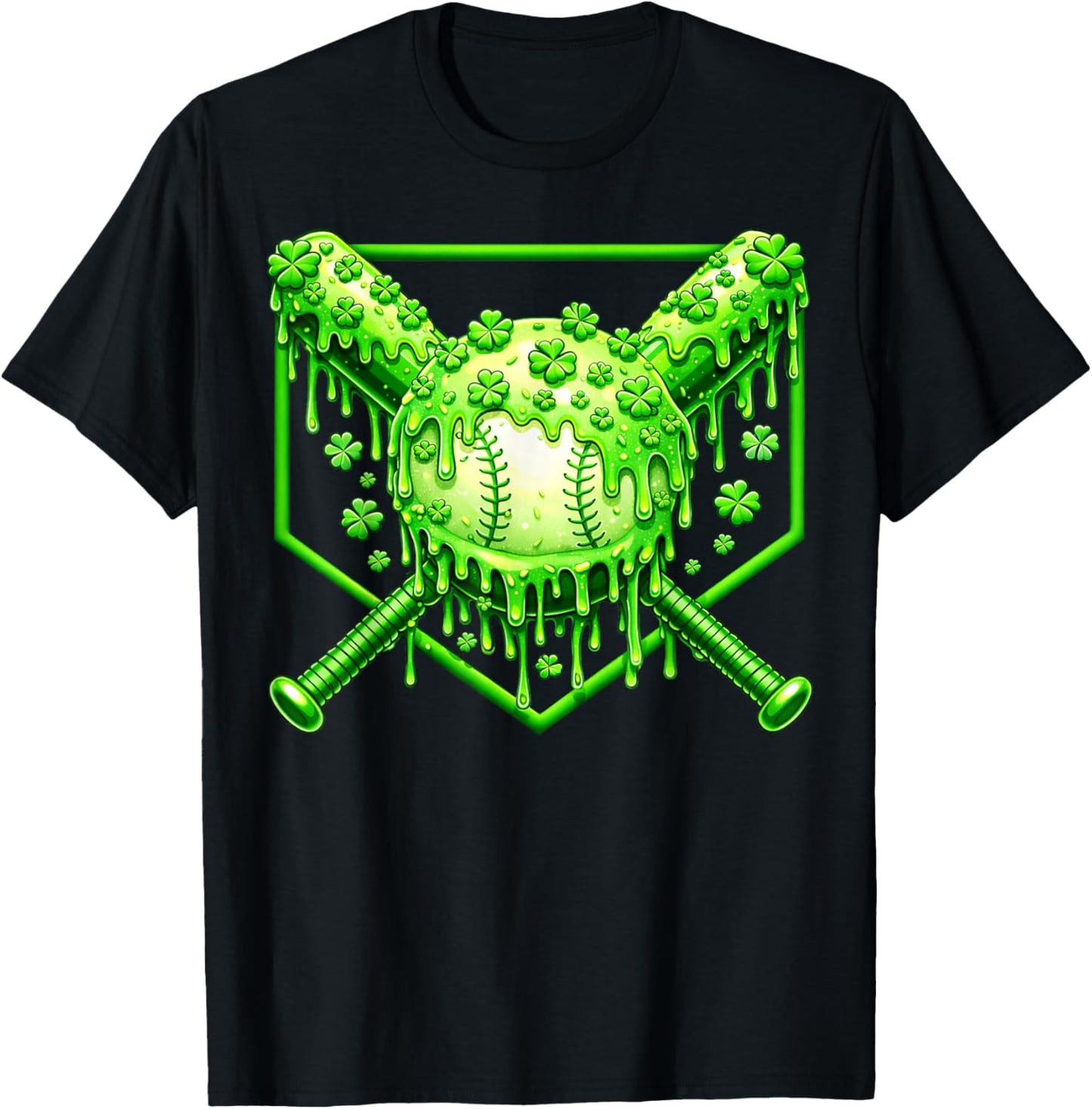 Dripping Drip Baseball Shamrock St Patricks Boy Kid T-Shirt - T-Shirt | Black