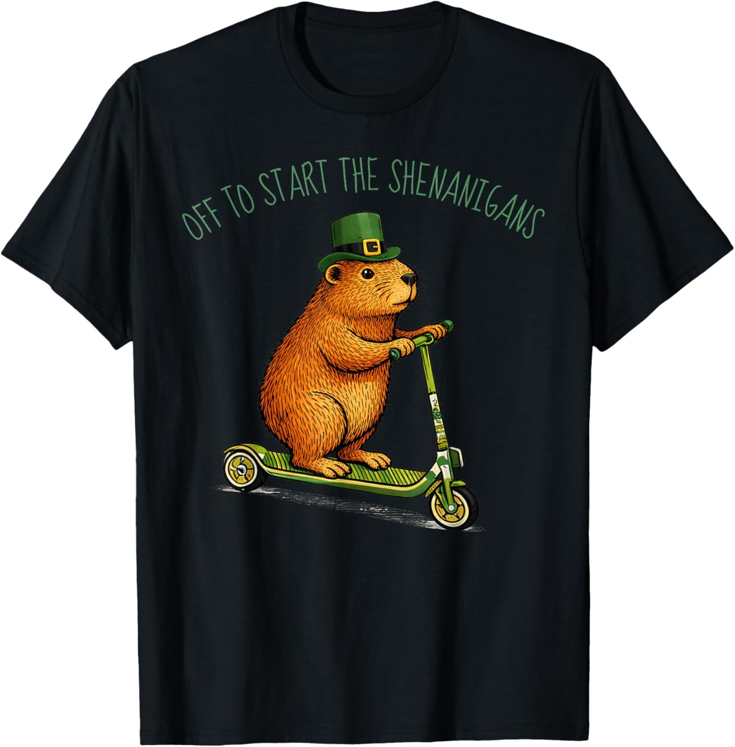 Capybara Meme St. Patrick Day Off to Start The Shenanigans T-Shirt - T-Shirt | Black