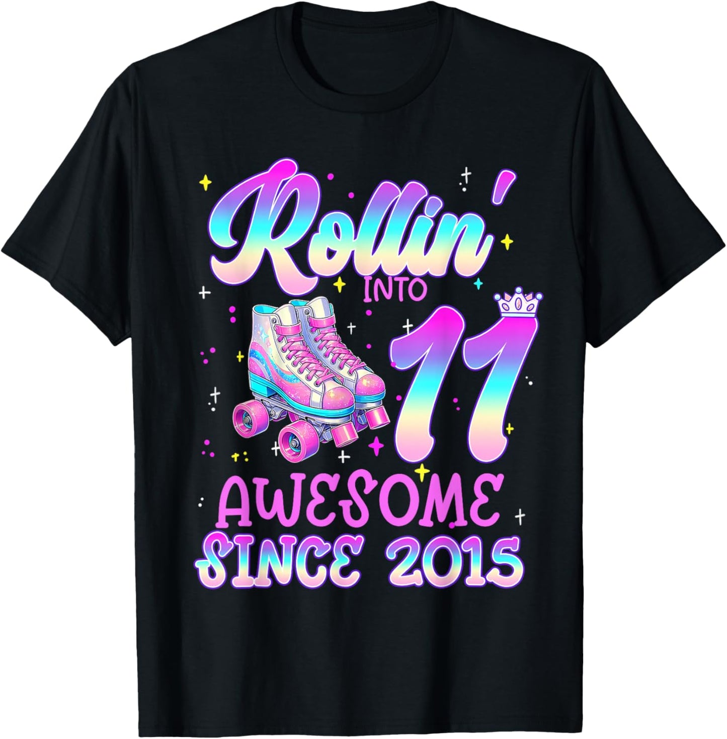 Rolling Into 11 Year Old 11th Birthday Girl Roller Skating T-Shirt - T-Shirt | Black