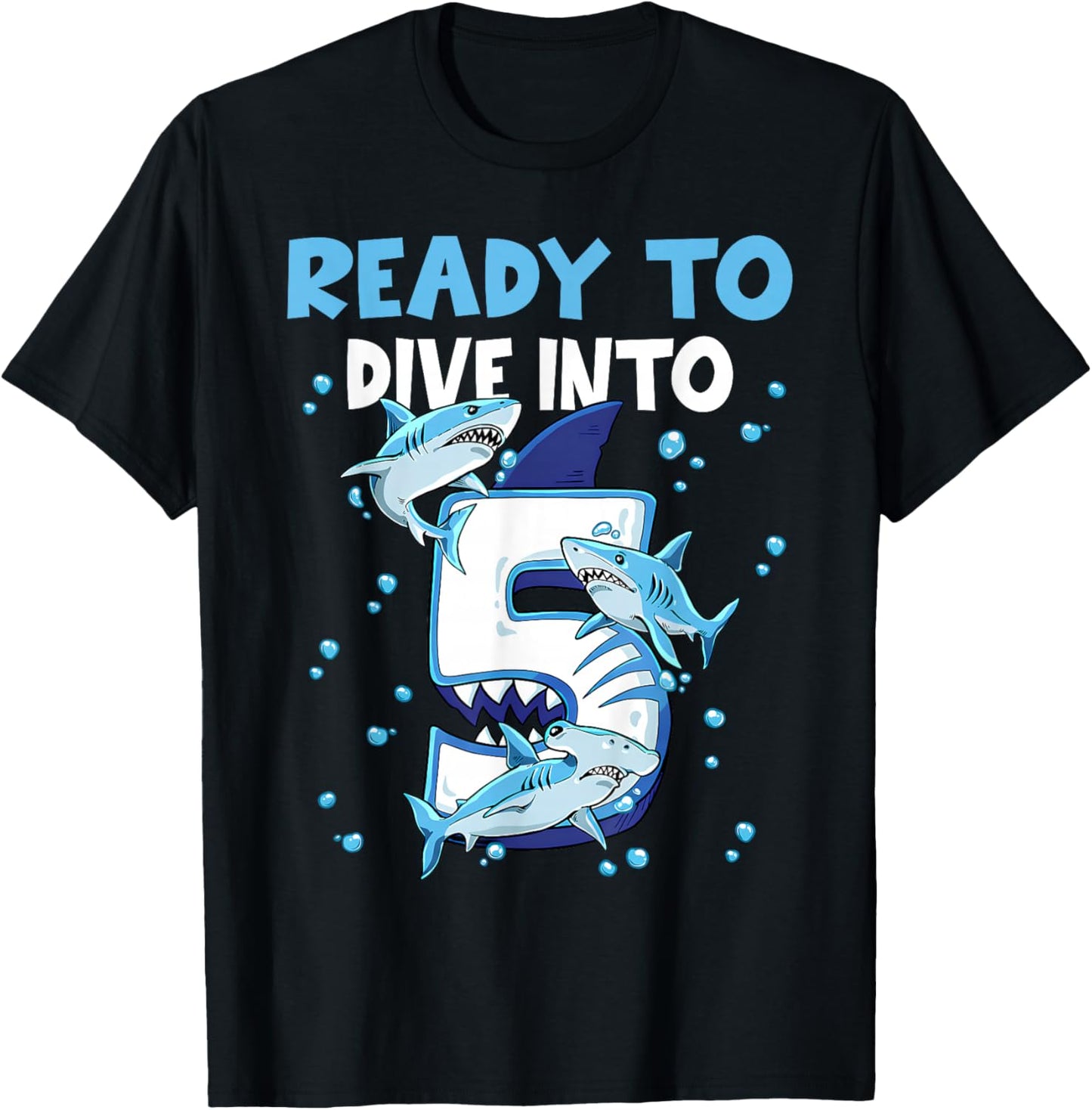 Ready to Dive into 5 Design for a 5 Years Old Birthday boy T-Shirt - T-Shirt | Black