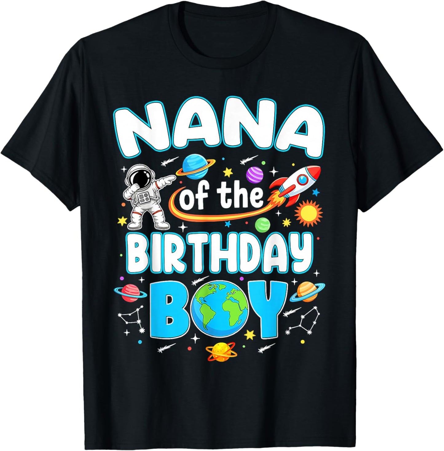 Nana of The Birthday Boy Astronaut Family Space Planets T-Shirt - T-Shirt | Black