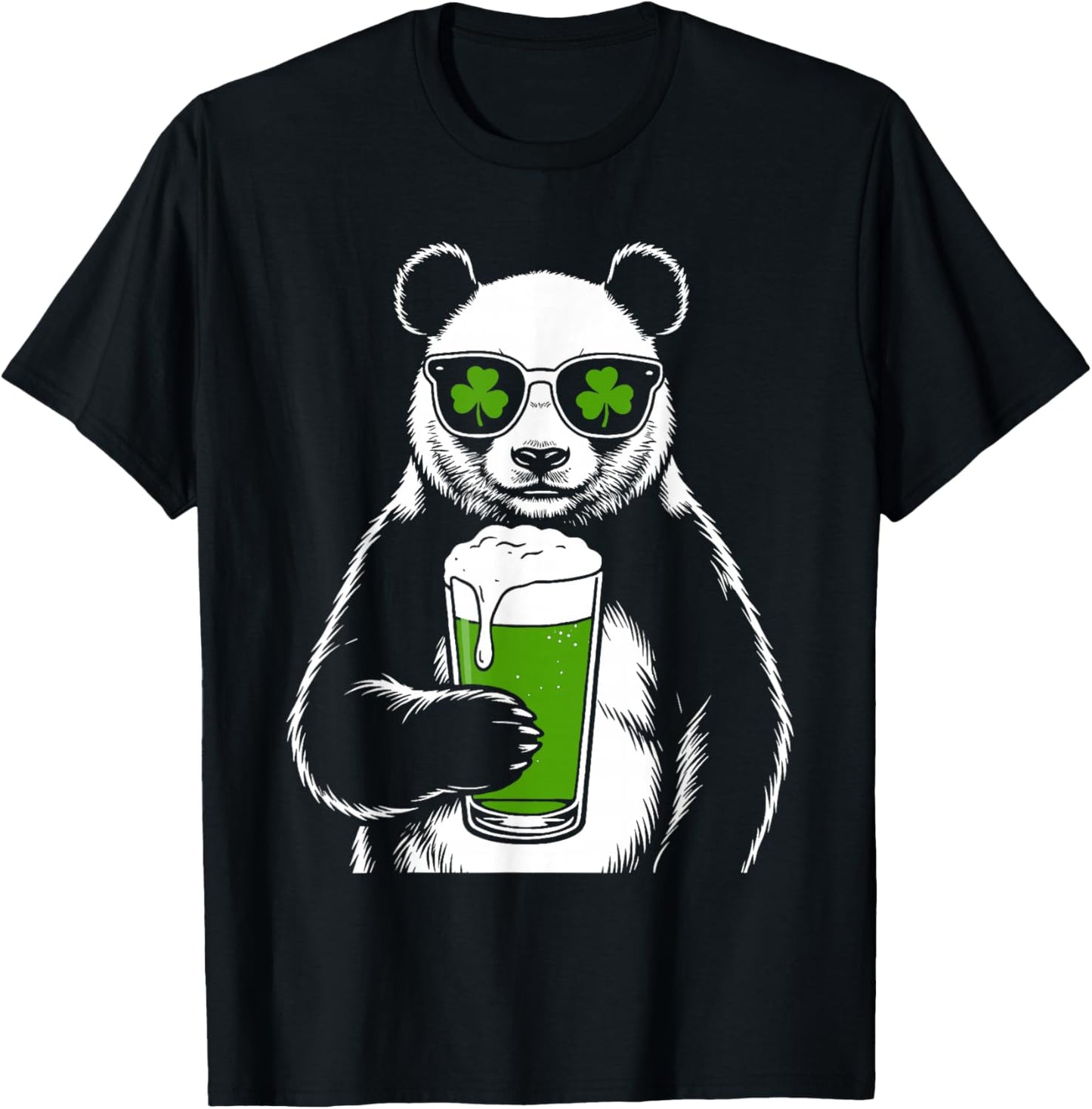 Panda St Patty's Shamrock Beer Funny St Patrick's Day T-Shirt - T-Shirt | Black