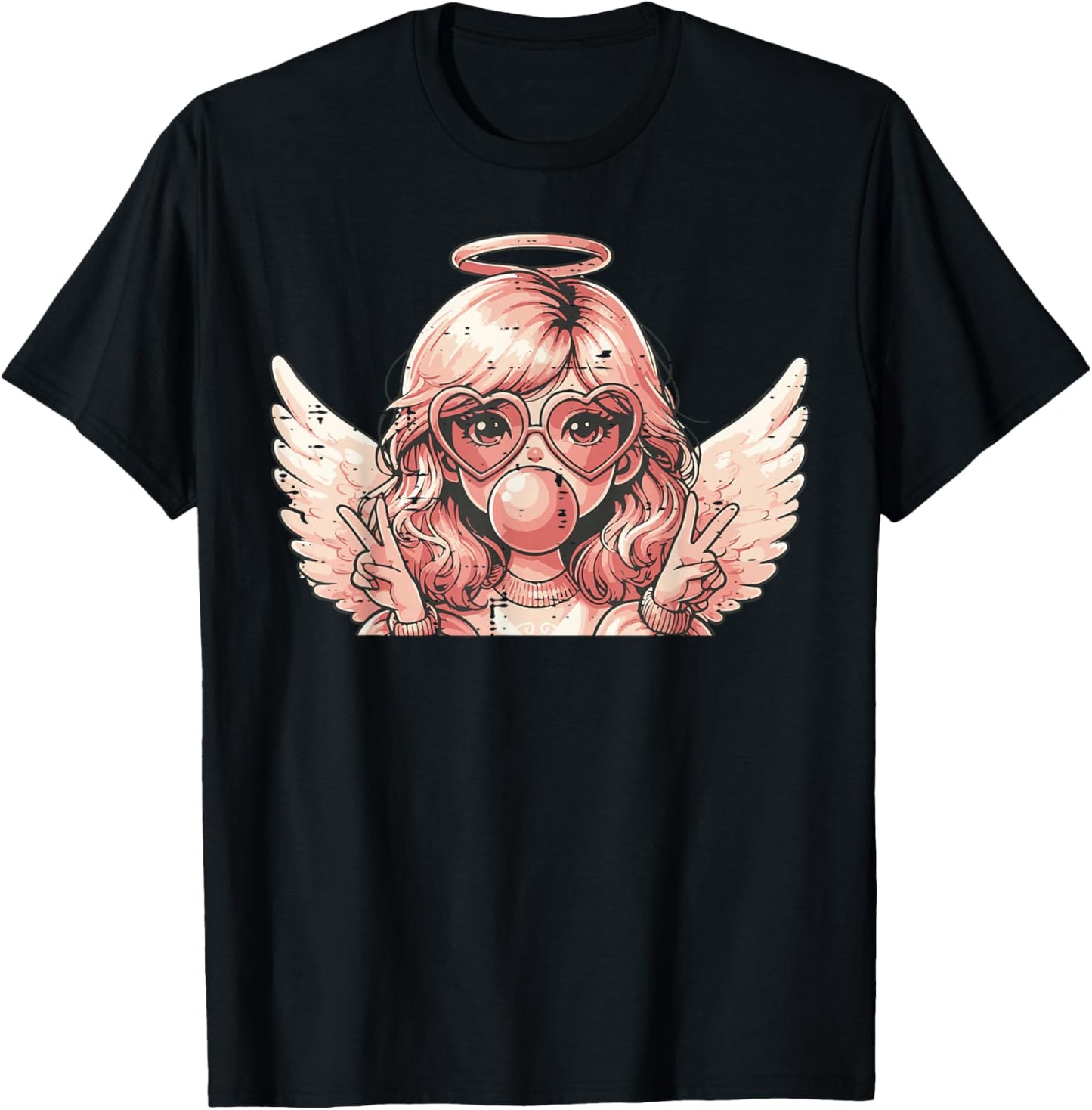 Valentines Day Angel Heart Bubblegum Girls Kids Women T-Shirt - T-Shirt | Black