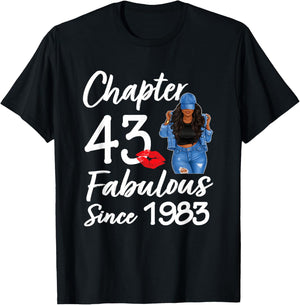 Chapter 43 Fabulous Since 1983 43rd Birthday Black Women T-Shirt - T-Shirt | Black