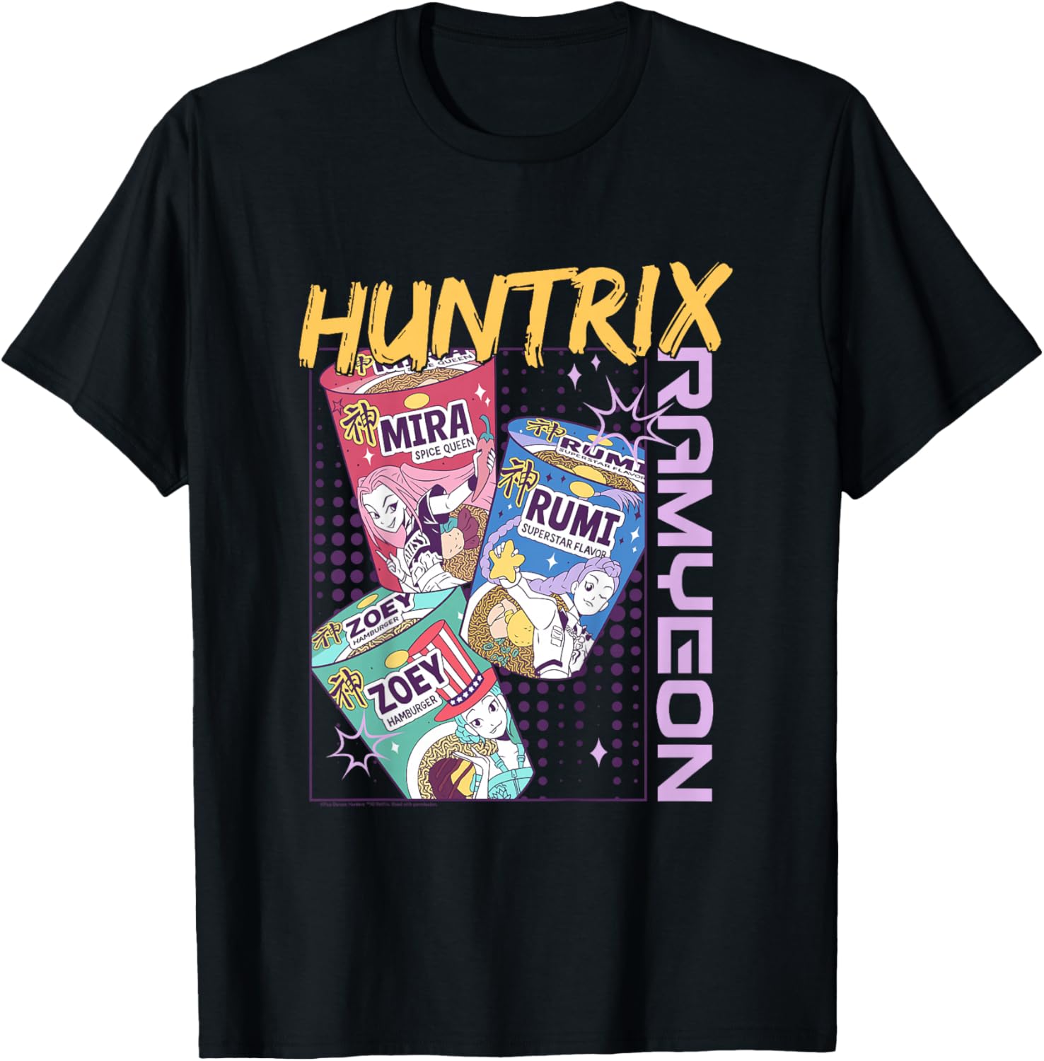 Kpop Demon Hunters Huntrix Ramyeon Full Color T-Shirt - T-Shirt | Black