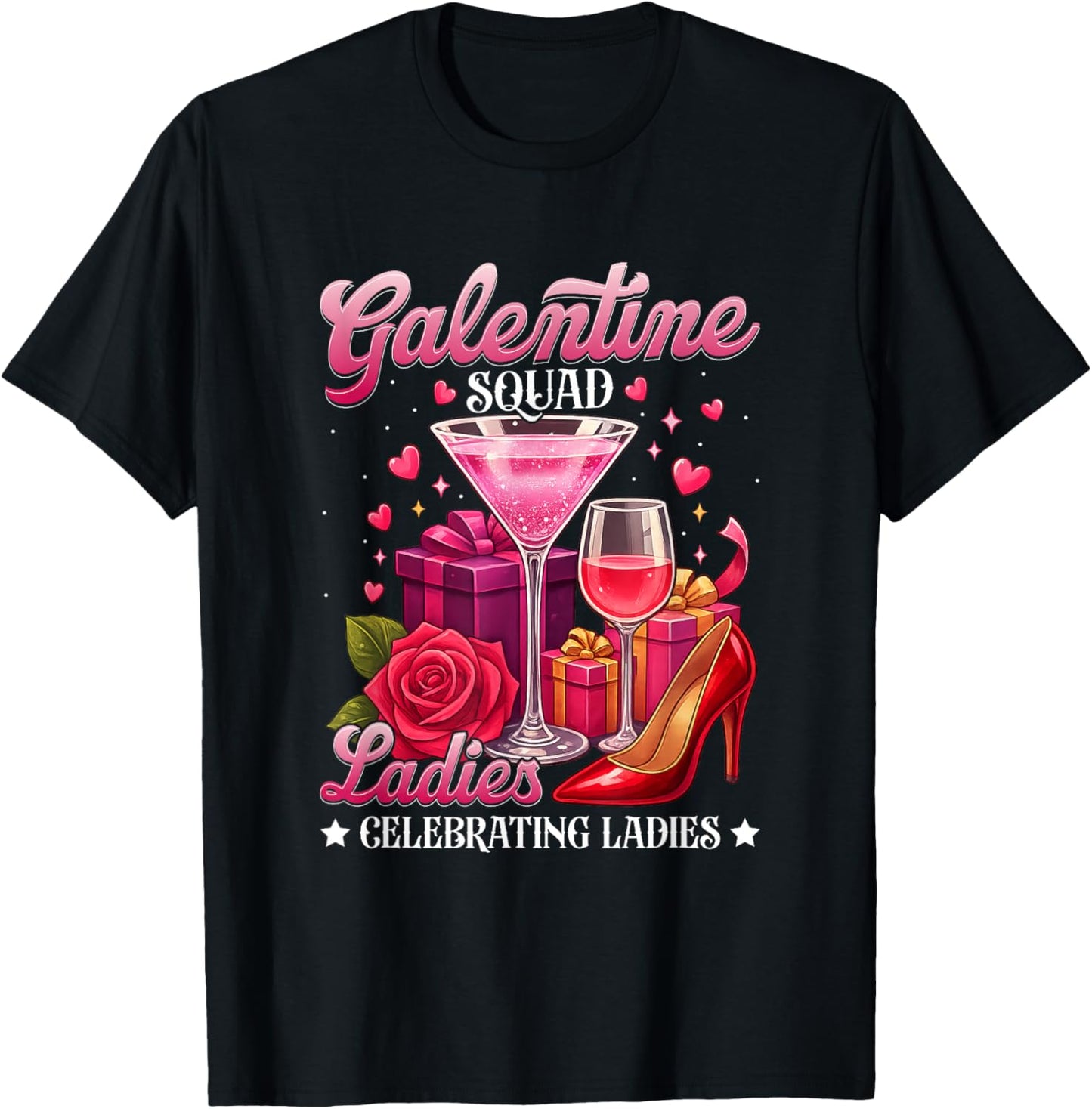 Galentine Squad Ladies Martini Party Celebration Design T-Shirt - T-Shirt | Black