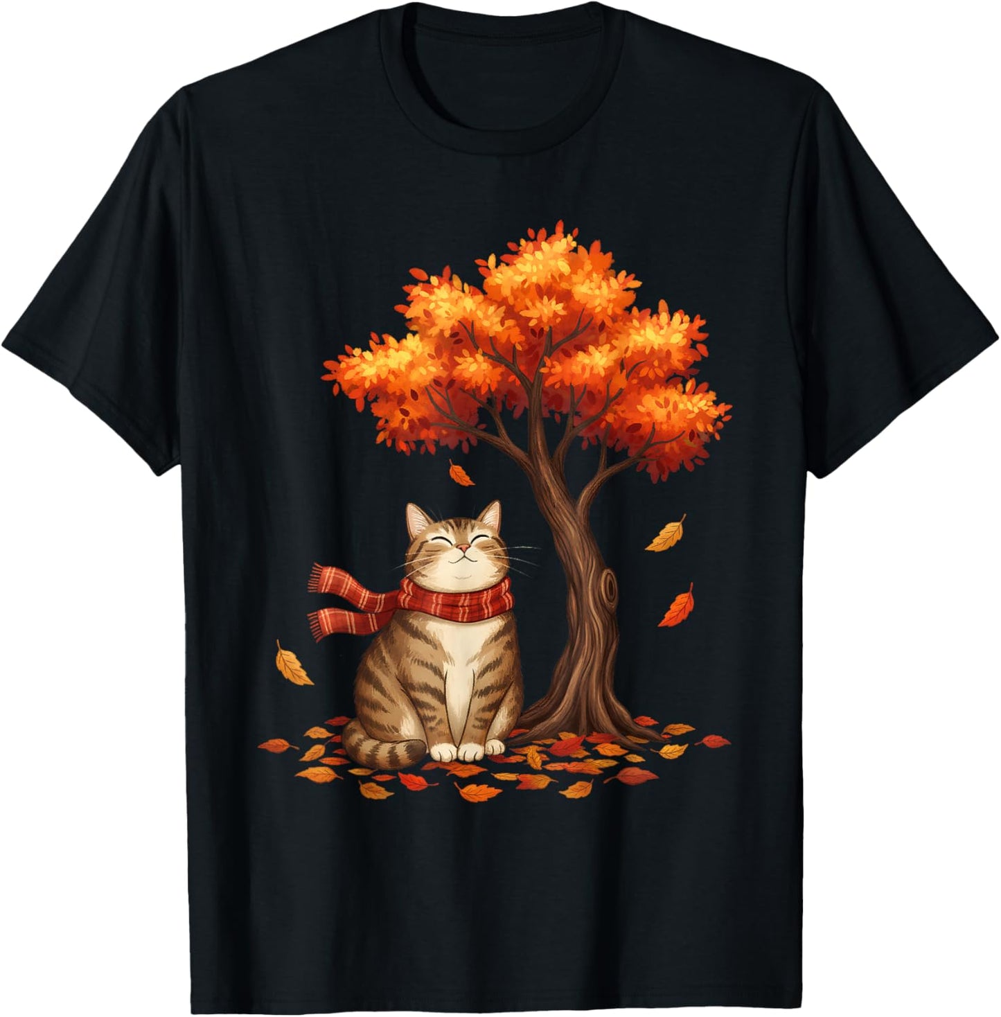 Cute Cat Leaf Thanksgiving Fall Autumn Kitty Meow Costume T-Shirt - T-Shirt | Black