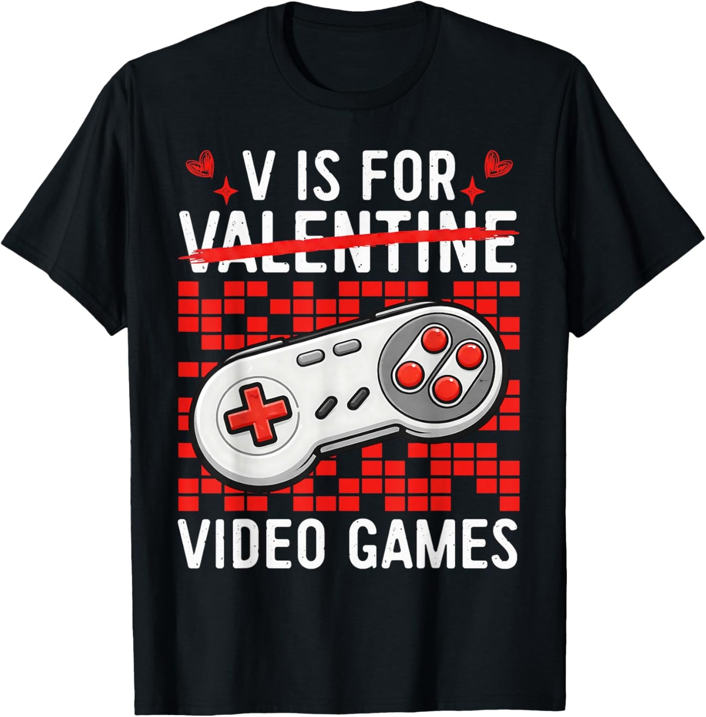 V is for Video Games Funny Gamer Valentines Days Men Boys T-Shirt - T-Shirt | Black