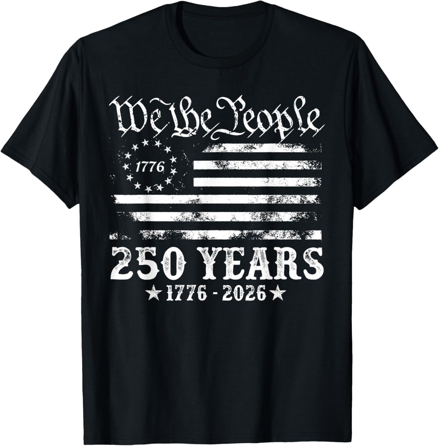 Vintage 250 Years American Flag 1776 2026 250th USA Birthday T-Shirt - T-Shirt | Black