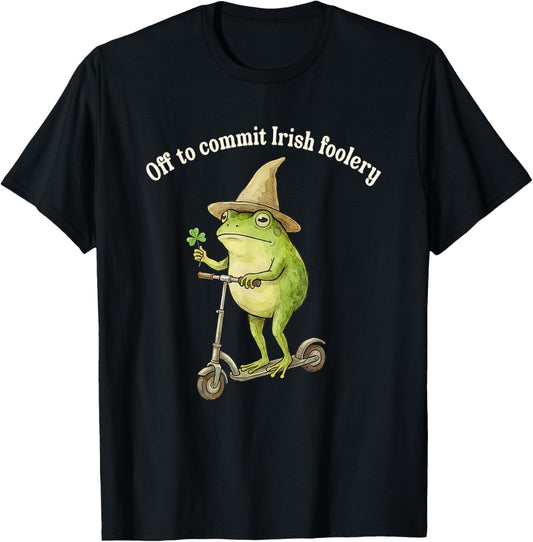 Off to Commit Irish Foolery St Patricks Day Frog Meme Clover T-Shirt - T-Shirt | Black