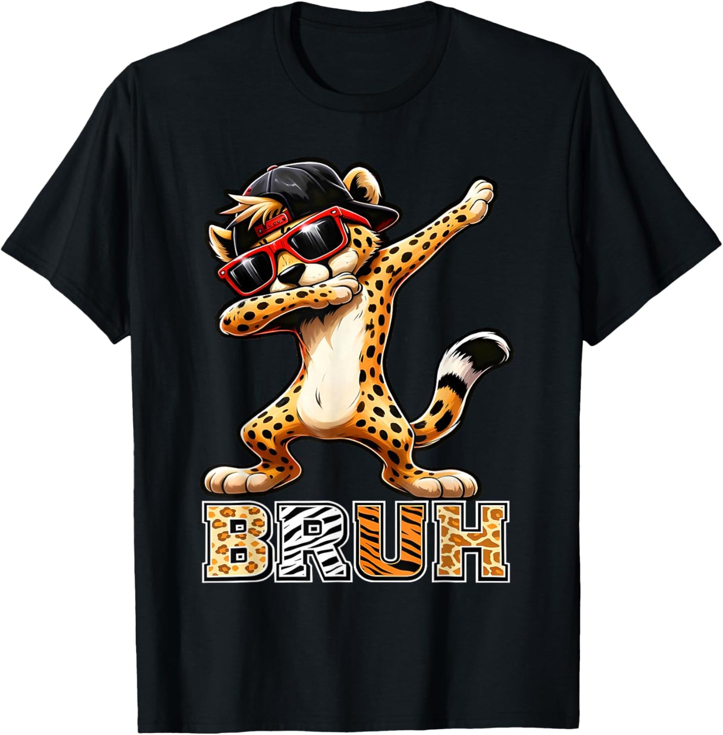 Bruh Cheetah Meme Men Boys Animal Print Kids T-Shirt - T-Shirt | Black