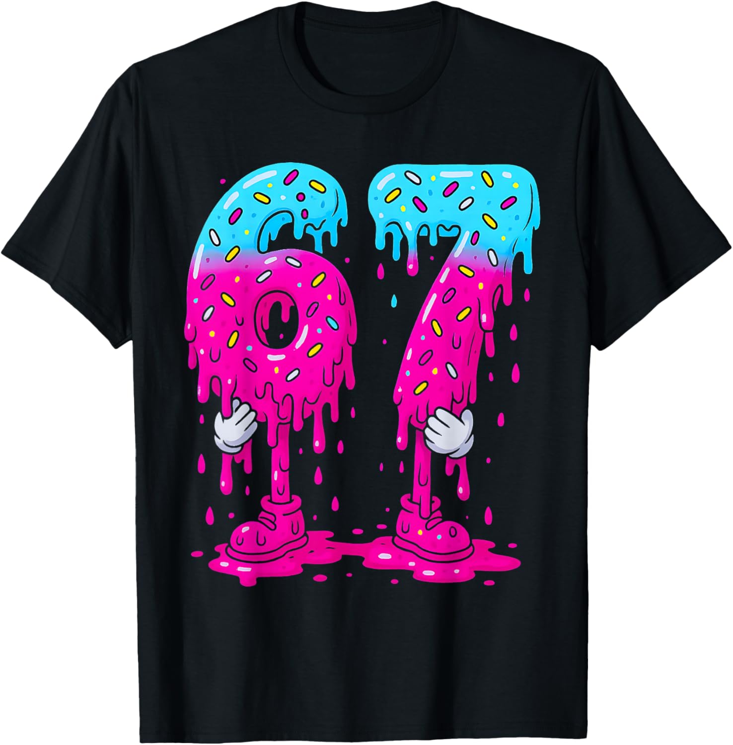 Six Seven Ice Cream Drip Sports Cool Meme 67 Funny Number T-Shirt - T-Shirt | Black