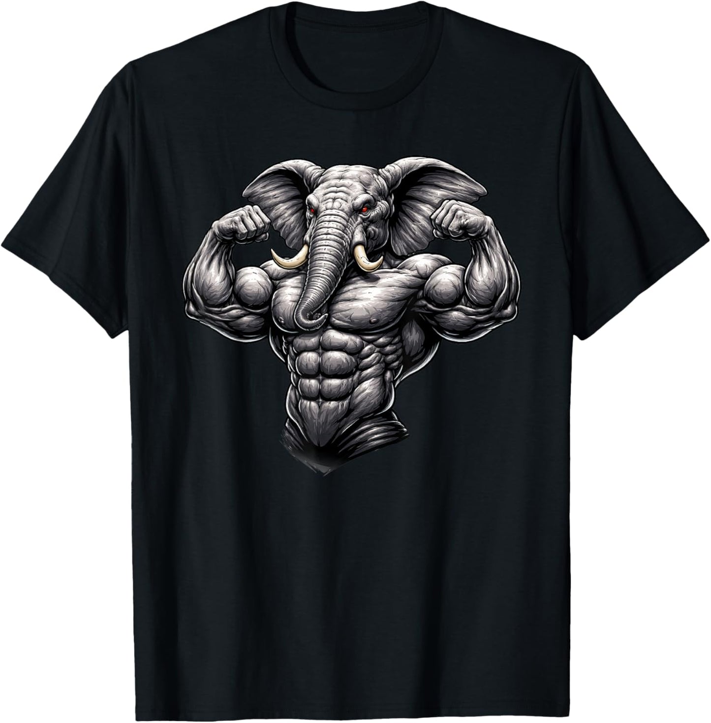 Muscular Elephant Powerlifting Weightlifting Gym Workout T-Shirt - T-Shirt | Black