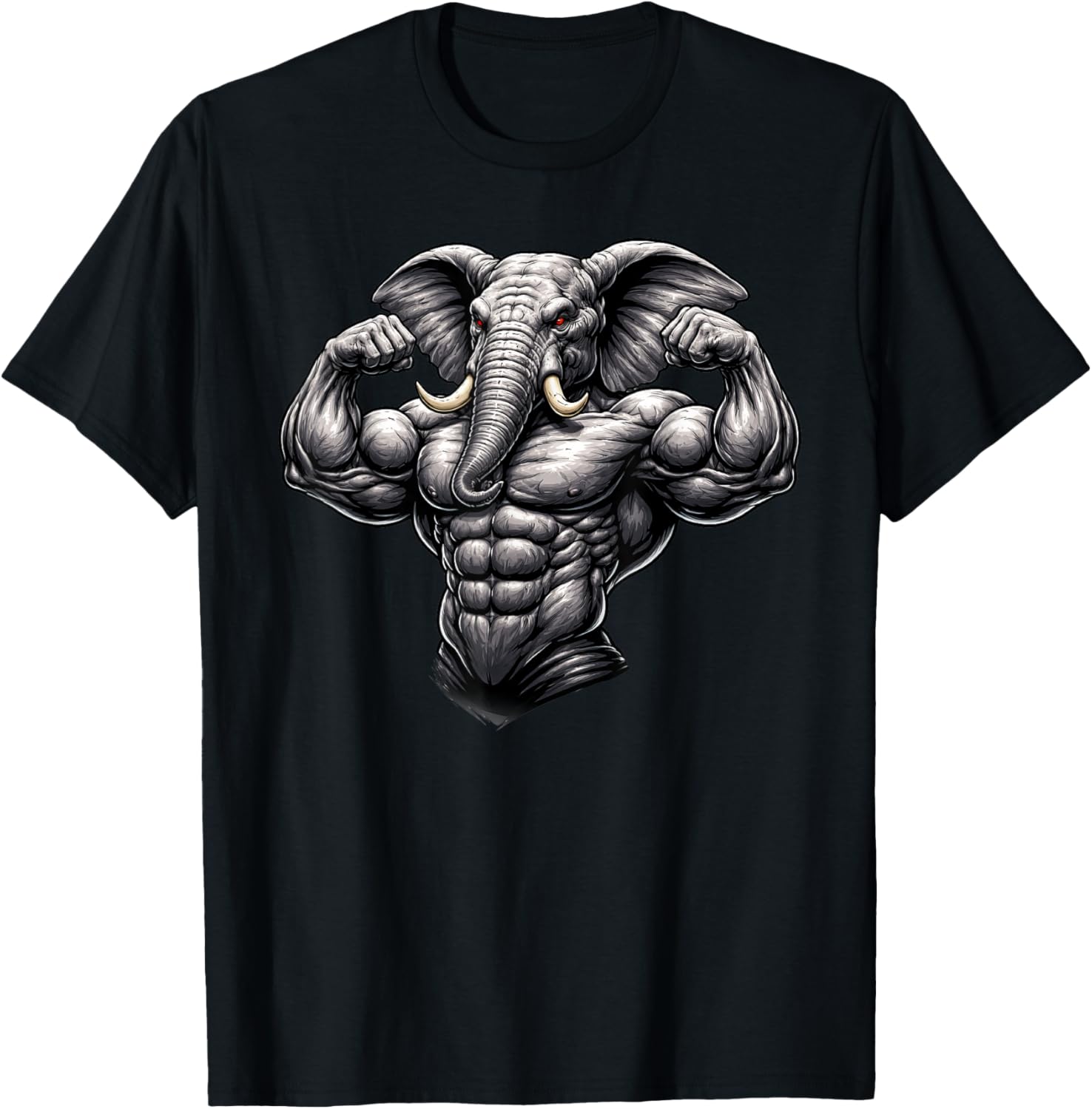 Muscular Elephant Powerlifting Weightlifting Gym Workout T-Shirt - T-Shirt | Black
