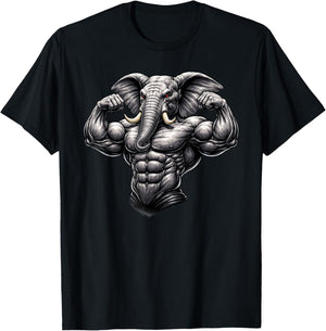 Muscular Elephant Powerlifting Weightlifting Gym Workout T-Shirt - T-Shirt | Black