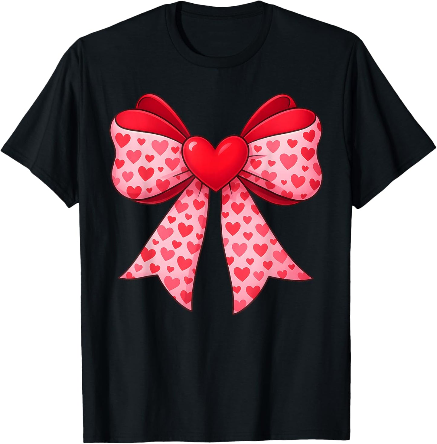 Valentine Cute Red Heart Coquette Bow Girl Women Kids T-Shirt - T-Shirt | Black
