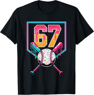 Baseball Ice Cream Drip Number 67 Player 67th Birthday Men T-Shirt - T-Shirt | Black