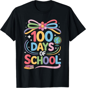 100th Day of School 100 Days Teacher Coquette Bow Girl Women T-Shirt - T-Shirt | Black