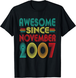 Awesome Since November 2007 Years 18th Bday Funny Vintage T-Shirt - T-Shirt | Black