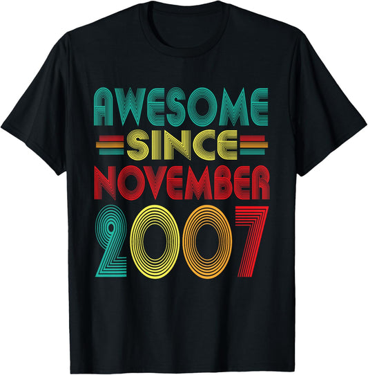 Awesome Since November 2007 Years 18th Bday Funny Vintage T-Shirt - T-Shirt | Black