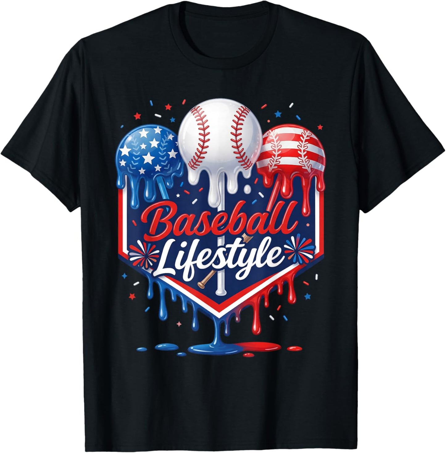 Baseball Life Style 4th of July Youth Drip Baseball Boy Kids T-Shirt - T-Shirt | Black